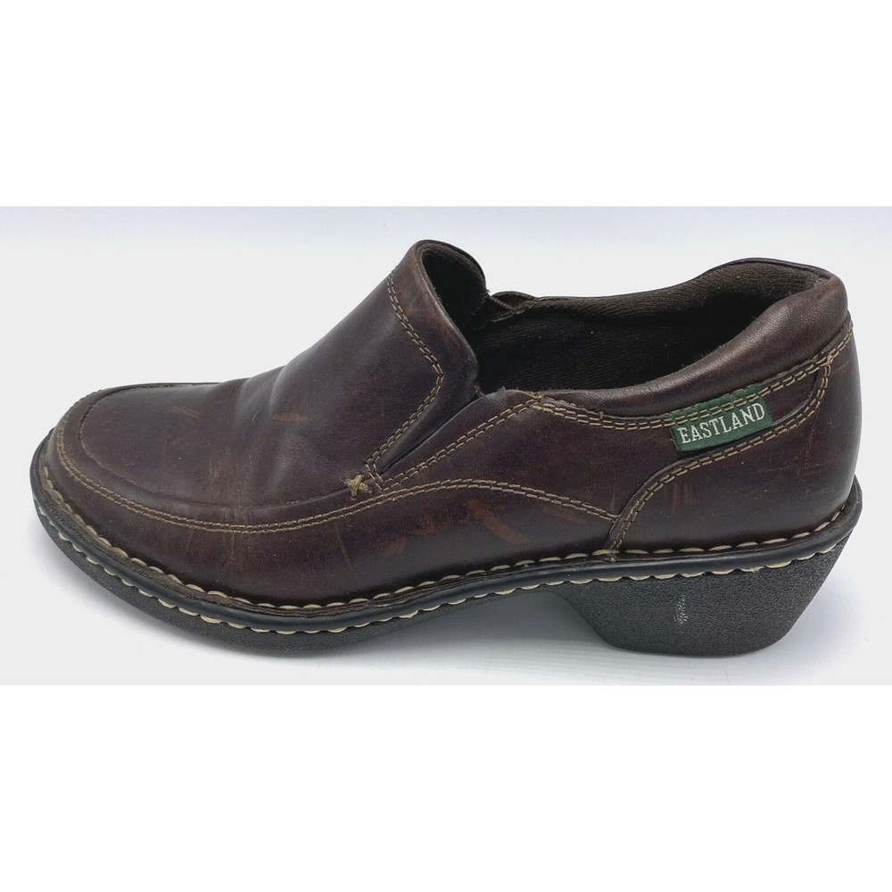 Eastland Clogs Womens 8 M Slip On Gina Moc Brown Leather 3682 Comfort Heels Read